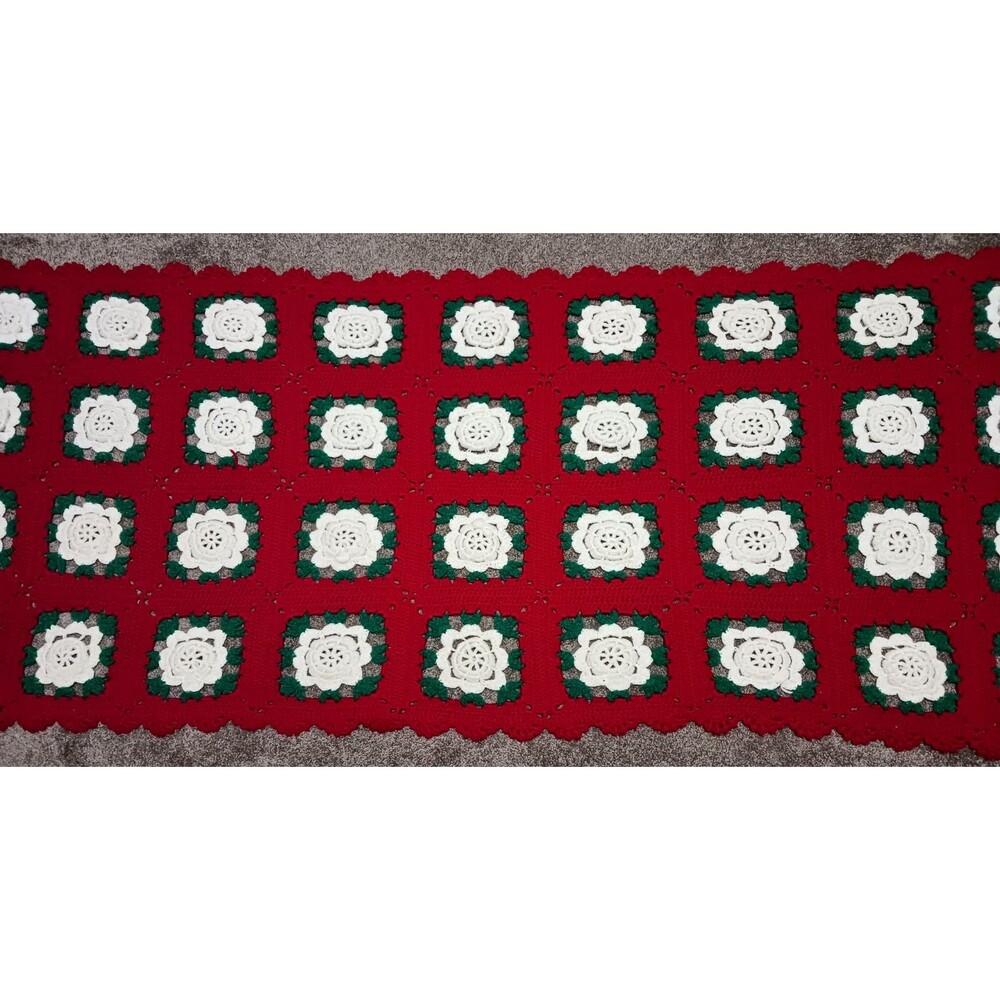VTG Hand Made Crochet 3D Flower Afghan Throw Blanket 34"X78" Granny Square Roses - Picture 3 of 5